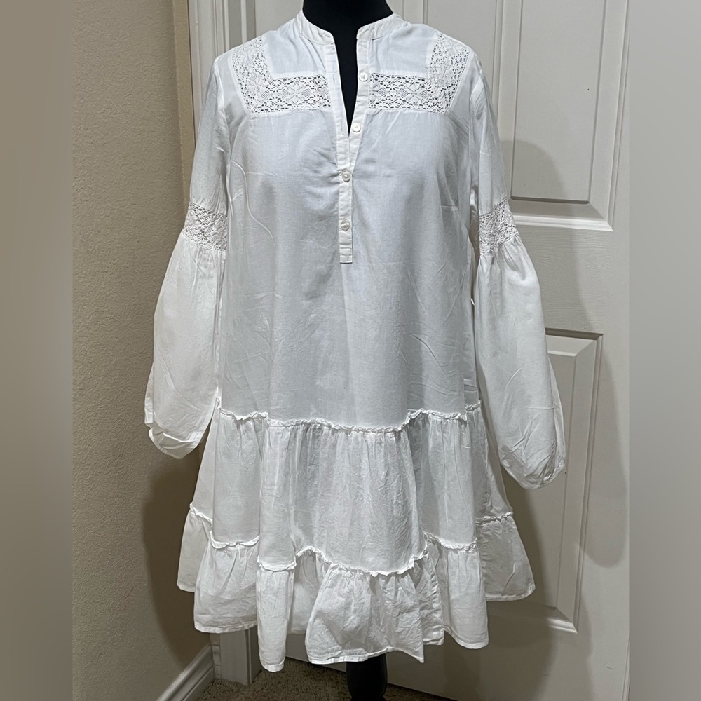JESSICA SIMPSON White Tiered Lace Yoke Tunic Dress WOMEN SIZE M